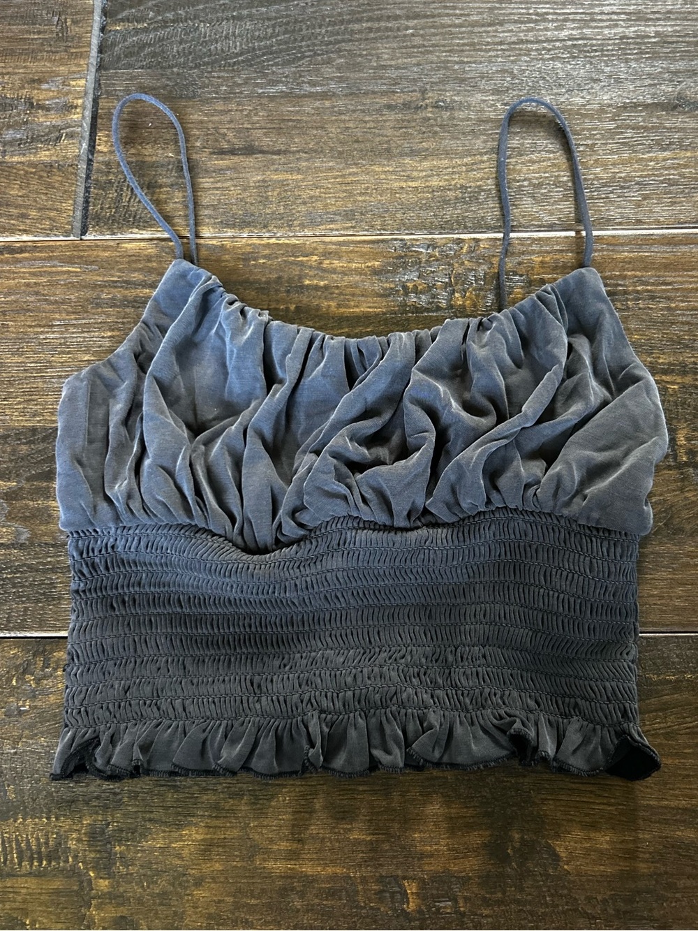 Love Tree Dark Grey Ruched Bust Smocked Cropped Cami